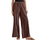 thumbnail image 1 of INSPIRE CHIC Pantalones Casuales de Mujer con Cordón a Rayas, Pierna Ancha, Cintura Alta, Algodón Suelto, Marrón Talla L, 1 of 6