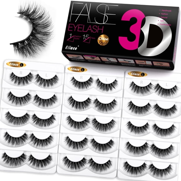 Pestañas postizas Eliace Chloe Style, 15 pares, aspecto natural