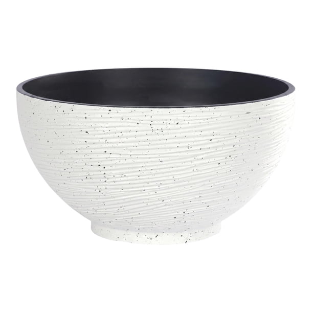 Macetero Plastico Semi Esfera Premium Diseño a Rayas M blanco