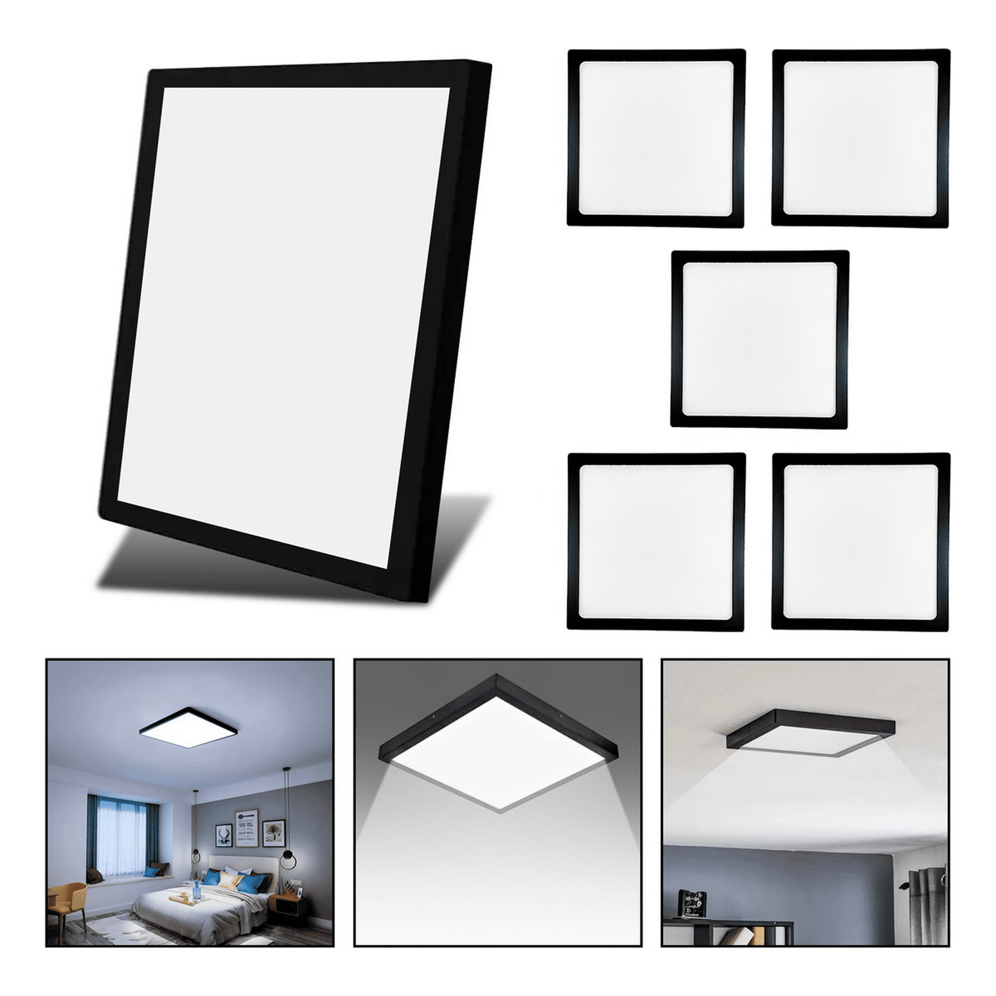Genérico - 6 Panel Led 60x60cm Sobrepuesto Cuadrado 48w Luz Fría Negro