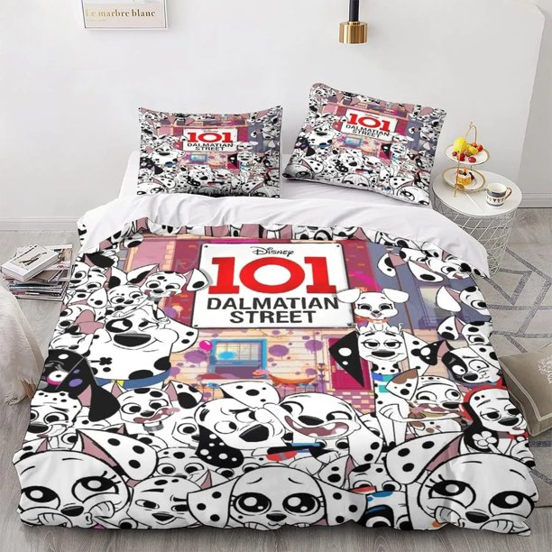 101 Dalmatians Duvet Cover Pillowcase, Bedding Set, Boys & Girls Home Bedroom Duvet Cover 3 Piece Set 175x220cm Bed Sheets