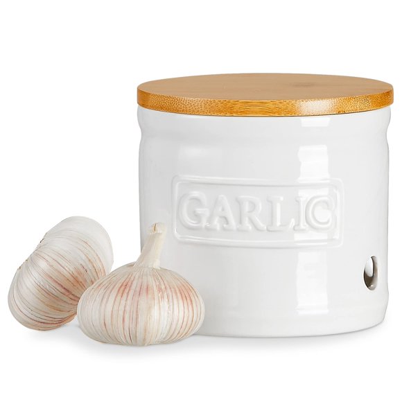 Guardador de Ajo ONEMORE de Cerámica Blanca 10 cm con Tapa