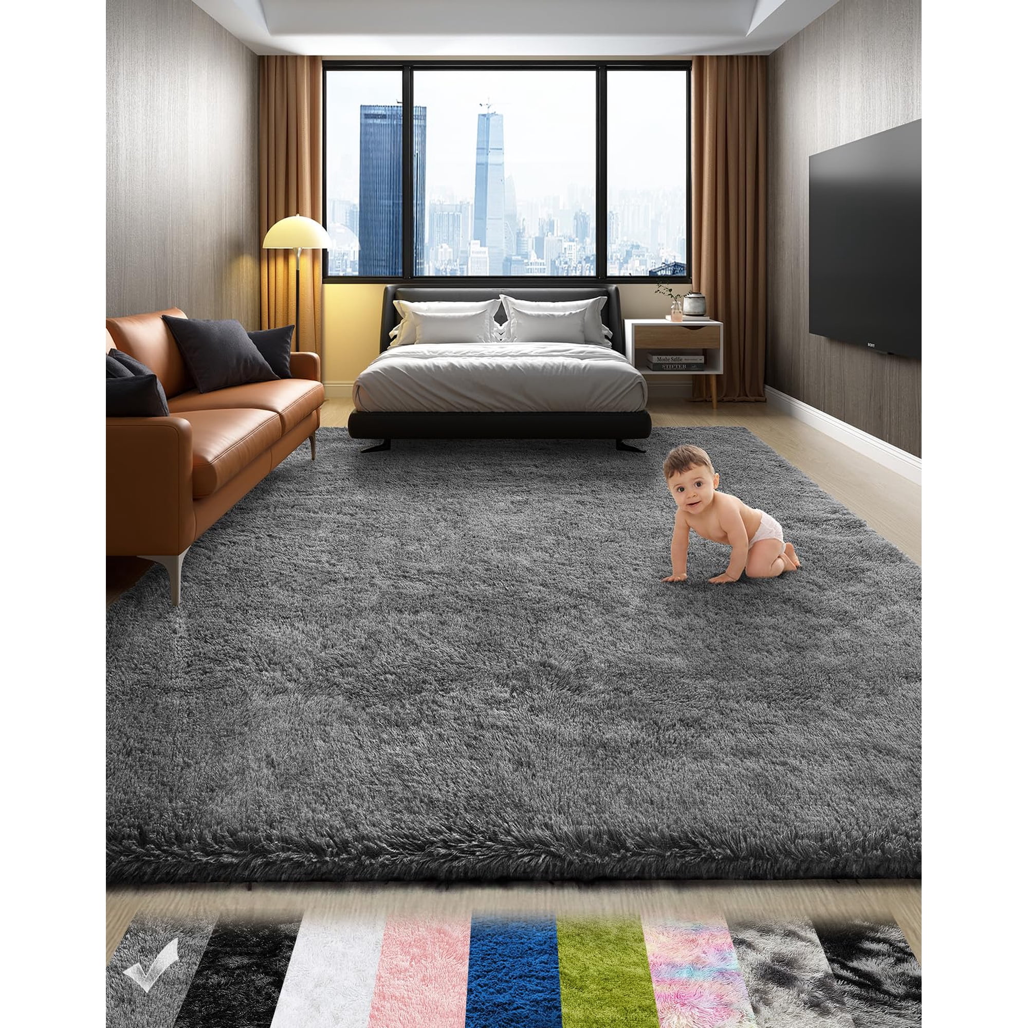 Alfombra De Área Ophanie 4x6 Ft Gris, Mullida Y Peluda Para Dormitorio