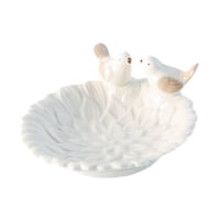 Ioensy - Bandeja Circular De Cerámica Para Baratijas De Anillo De 5 Pulgadas Con 2 Estatuas De Pájaros Para Decoración De Habitación, Color Blanco