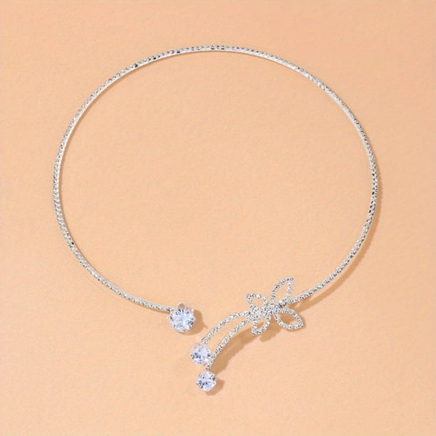 Elegant Glitter Choker Necklace with Artificial Diamonds and Butterfly Shaped Chain - Perfect Gift for Men and Women