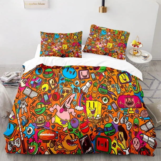 v1478 Bed Sheets Hot Sale Spongebobs Bedding Set Cartoon Duvet Cover Sets Pillowcase Twin Full Queen King Bedclothes Popular Bed Linen Sets 3-Piece Bedding Set (1 Duvet Cover + 2 Pillow Shams) Bed She