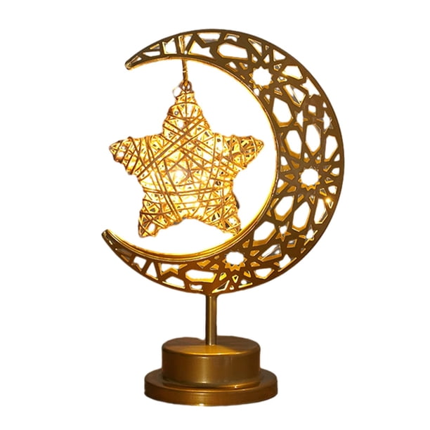Lámpara de escritorio con luz LED de luna y estrella para Ramadán, elegante luz nocturna para Eid Mubarak, luz nocturna para cafetería, hogar, restaurante, apartamento, Día de la Madre Ahuecar