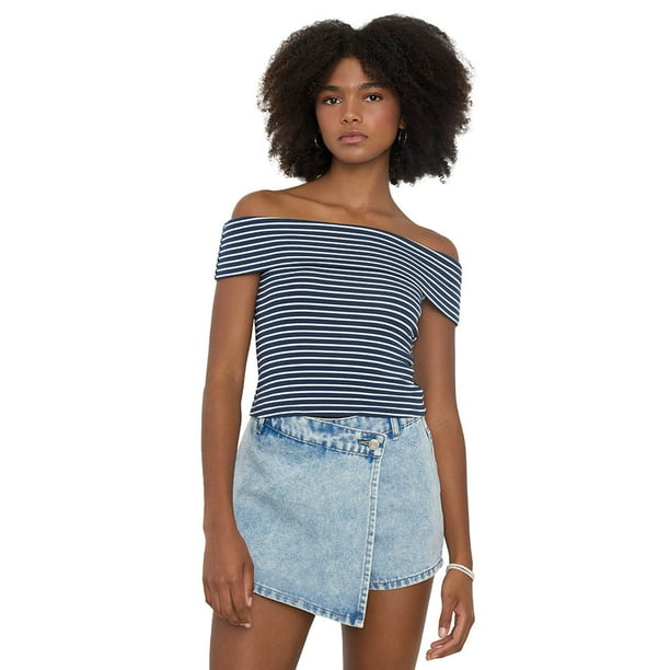 Polera Mujer Cuello Bote Azul Marino Corona