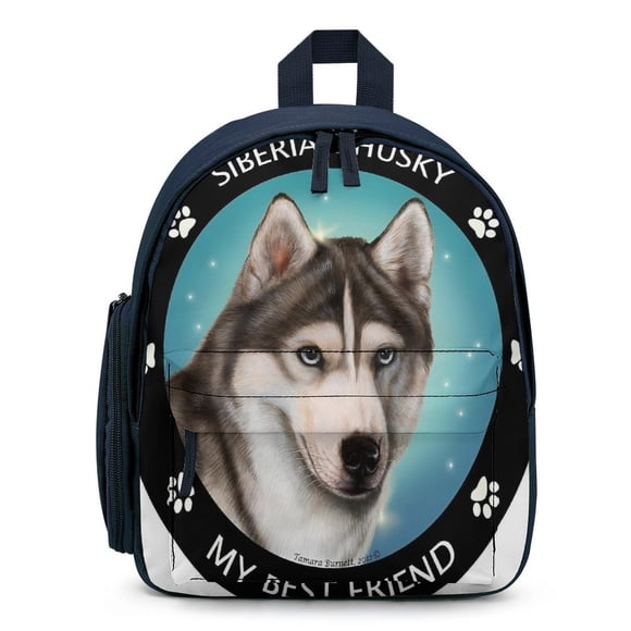 Husky Siberiano Mochila Escolar para Niños y Niñas, Mochila Infantil Ligera de Alta Calidad, Grande y Duradera Azul
