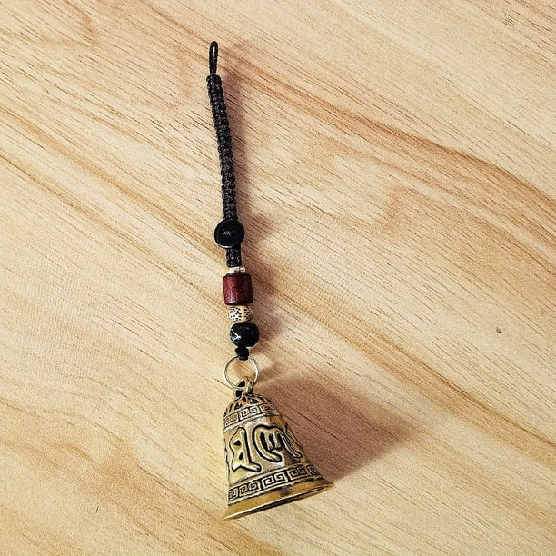 1pc Vintage Brass Tibetan Buddhism Six-word Mantra Bell Keychains Lanyard Pendants Handmade Rope Car Key Chain Rings Hanging Jewelry