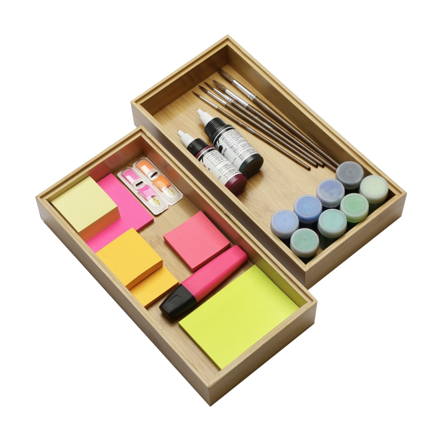 2 Cajas Apilables Bambú Natural Hbt Tamaño L 28x14x5 Cm