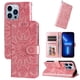 thumbnail image 2 of Funda tipo cartera FOXDOCK para iPhone 13 Pro Max , diseño girasol en relieve, cuero PU, cierre magnético, soporte y tarjetero, 2 of 5