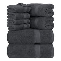 Aura Zeus - Set De 8 Toallas De Baño Algodon 500Gr Cuerpo Mano Grande Az Gris Gris