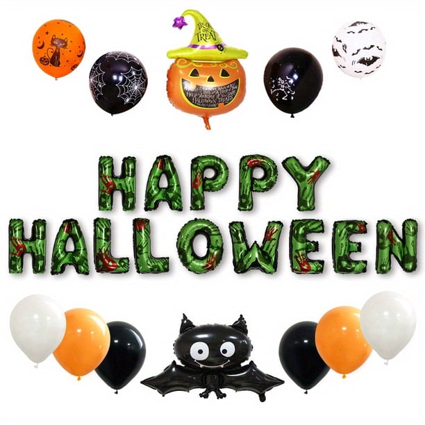 Set, Happy Halloween Letter Set Pumpkin Bat Balloon Aluminum Film Balloon Party Holiday Arrangement Cartoon Wall, Halloween Decor, Halloween Supplies, Photo Prop, Party Anniversary Party Scene Decor A