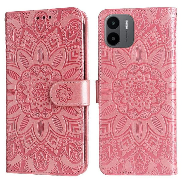 Funda tipo cartera FOXDOCK para Xiaomi Redmi A1 4G , diseño girasol en relieve, cuero PU, cierre magnético, soporte y tarjetero