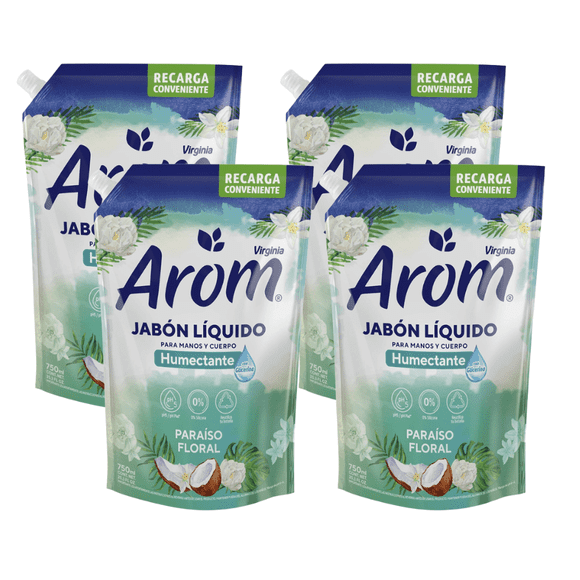Jabon Liquido Para Manos y Cuerpo Paraiso Floral Arom 750 ml 4 Unidades