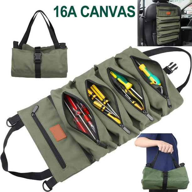 Super Roll Tool Roll - The Ultimate Multi-Purpose Canvas Organizer with Heavy-Duty Zippers and Multiple Pouches for Car Camping Gear, First Aid Kit, and More!