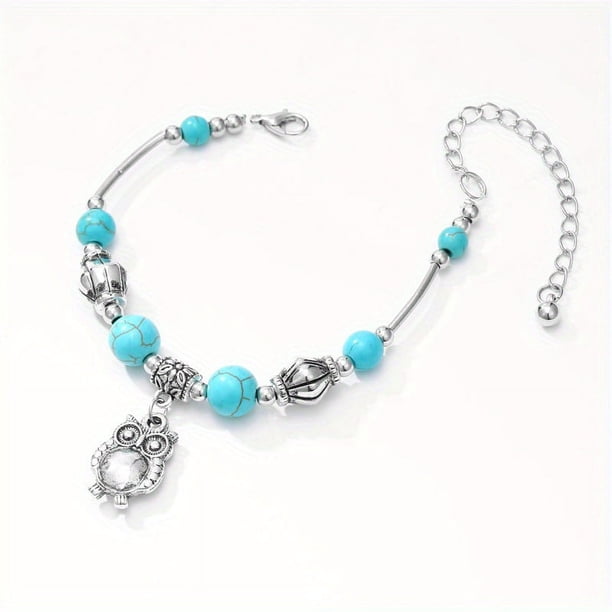 Vintage Butterfly Bracelet with Natural Turquoise and Silver Beads - Perfect Wedding Gift for Women and Girls