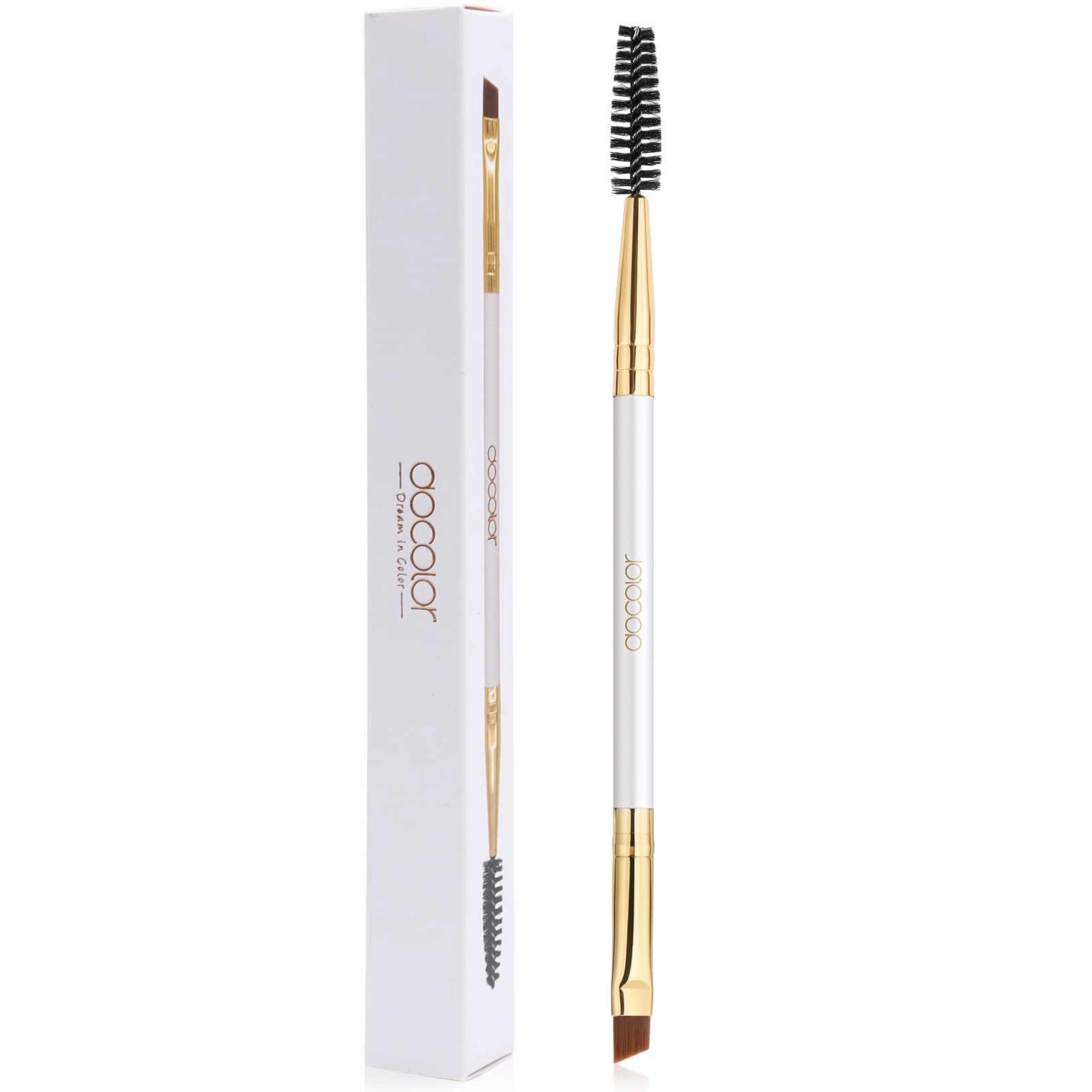 Brocha Para Cejas Docolor Duo Profesional Angular Con Cepillo Spoolie, Blanca