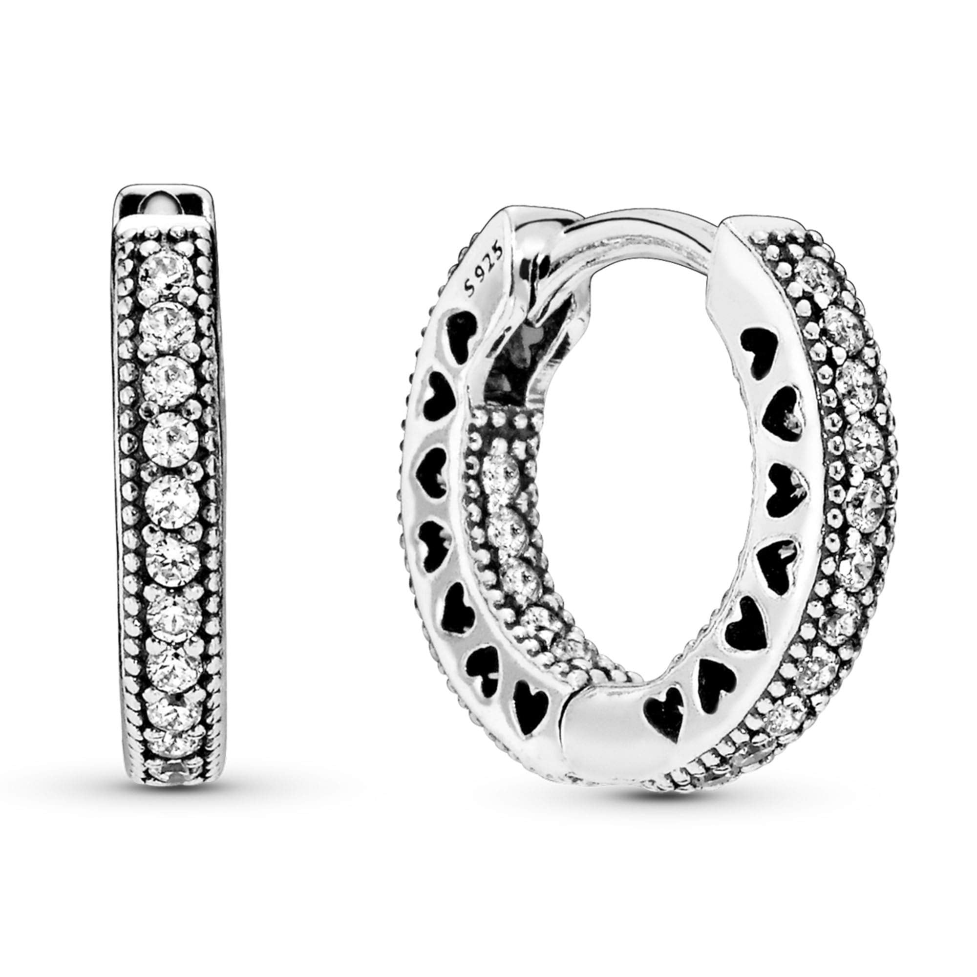 Pendientes Pandora Con Forma De Aro En Forma De Corazón En Forma De Pavé En Plata De Ley