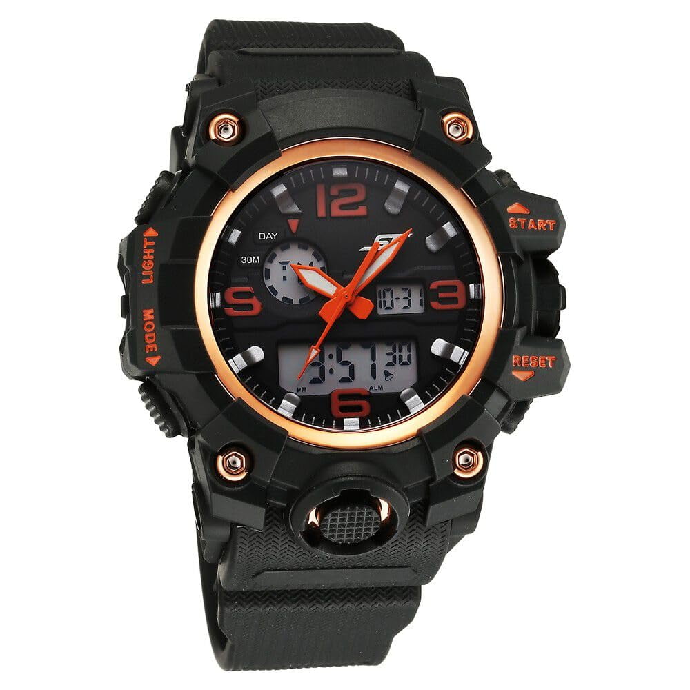 Reloj Sonata Sf Sparq 77129pp04w Con Esfera Negra Y Correa Negra
