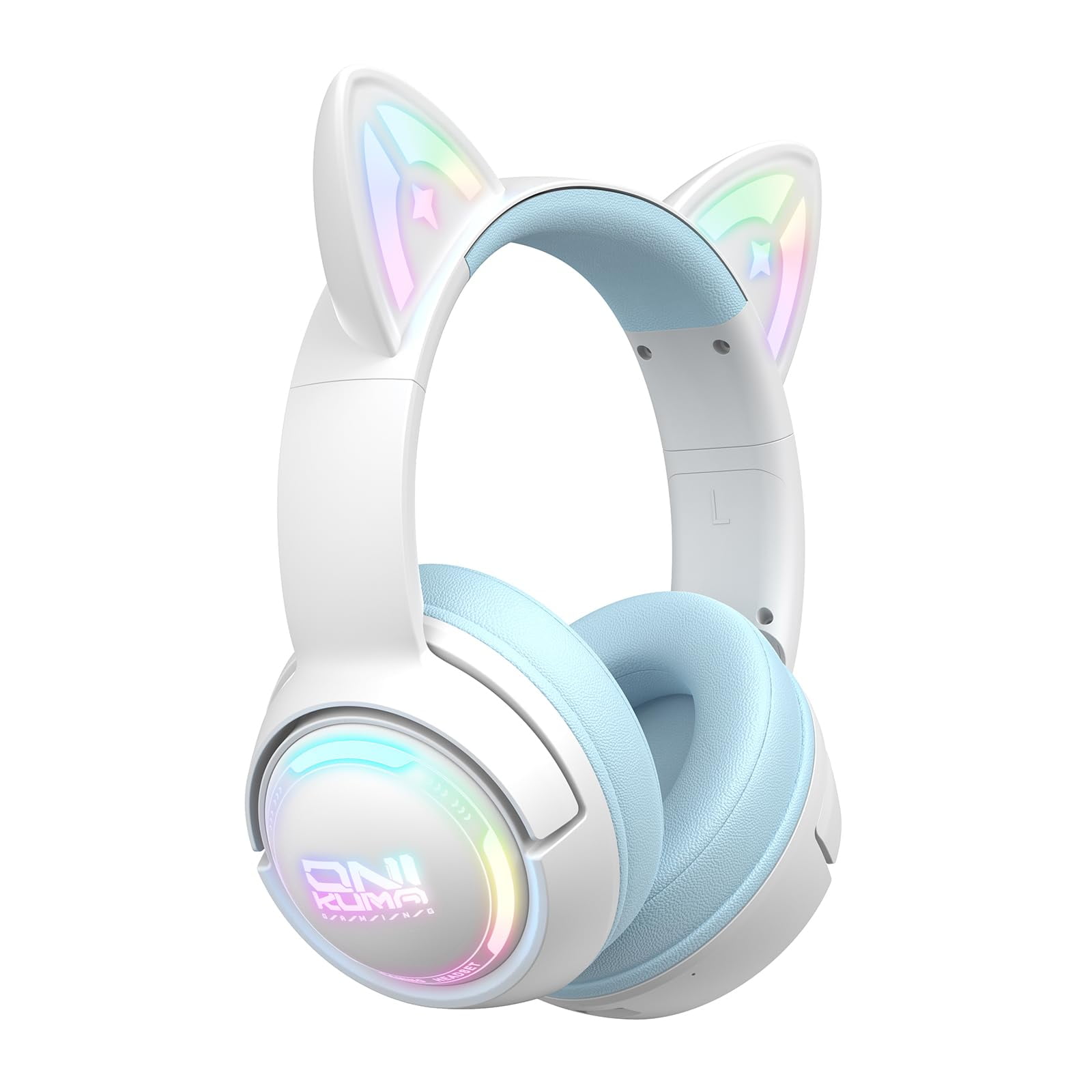 Audífonos Lyivs Inalámbricos Con Orejas De Gato Rgb 2.4g/bt/cable (azul)
