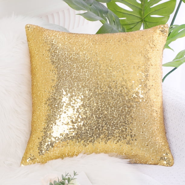 Fundas de Cojín Decorativas con Lentejuelas PiccoCasa, Fundas de Almohada de 16"x16" para Fiesta Tono Dorado Pálido