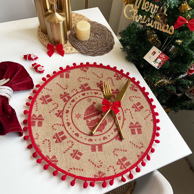 Xmhytop Juego De 6 Manteletes Redondos Artesanales Bohemio， Fibra De Yute Natural, Colores Negro Y Natural, 38 Cm, Estilo C, Rojo A