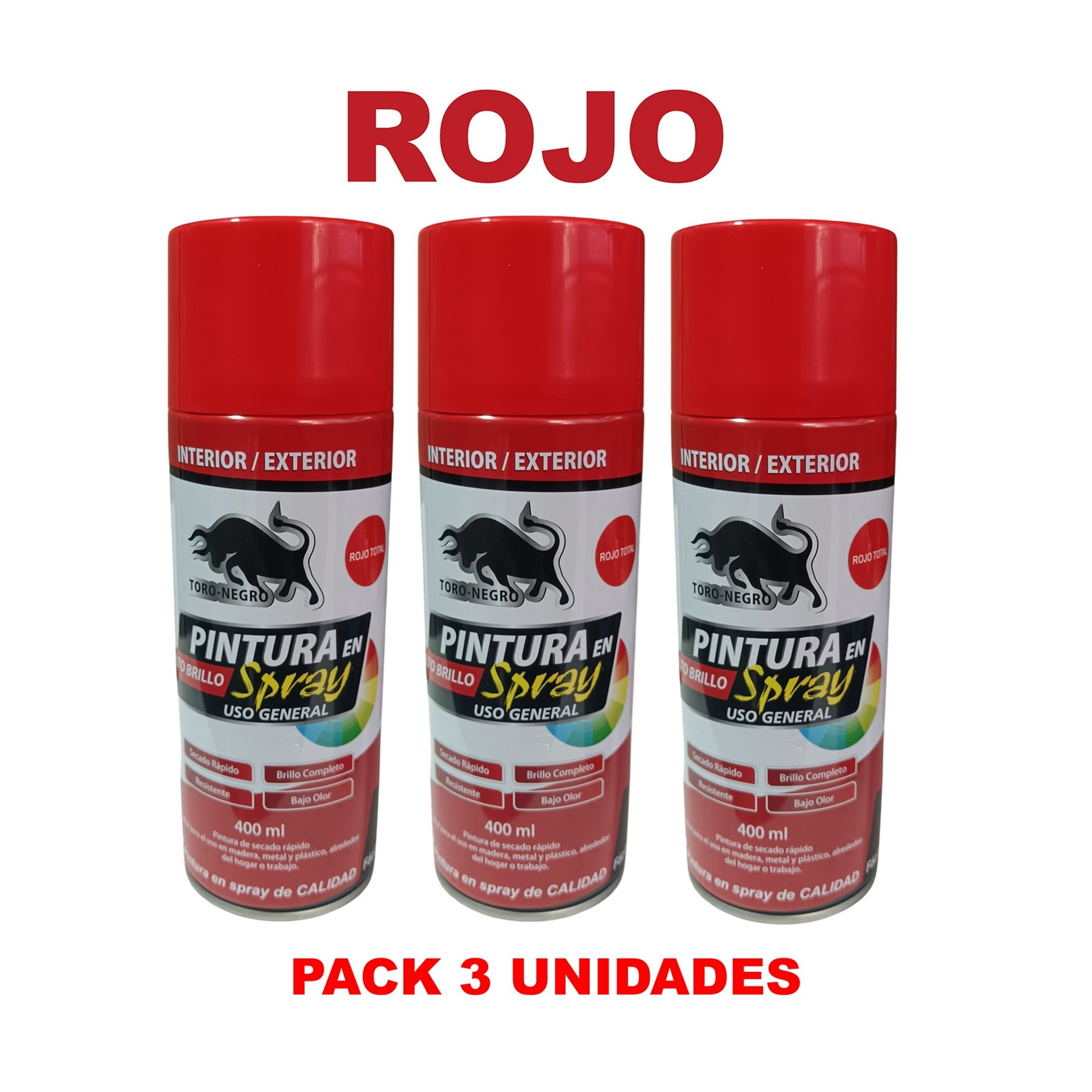 Toro Negro - Pintura En Spray Pack 3 Unidades Color Rojo
