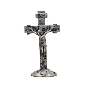 Magideal - Cruz De Escritorio, Cruz Cristiana De Jesús Católico, Estante De Escritorio Hecho A Mano, Artesanía Para El Hogar, Oficina, Dormitorio, Sala De Estar Plata