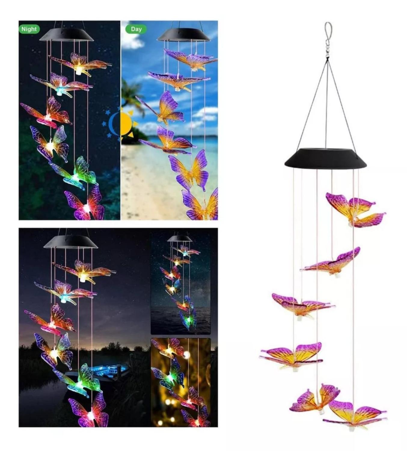 Genérico - Colgante Luces Solar Mariposa Campanilla De Viento Verde