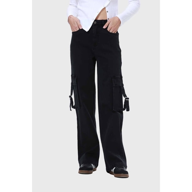 Jeans Mujer Cargo Calce Recto Negro - lll