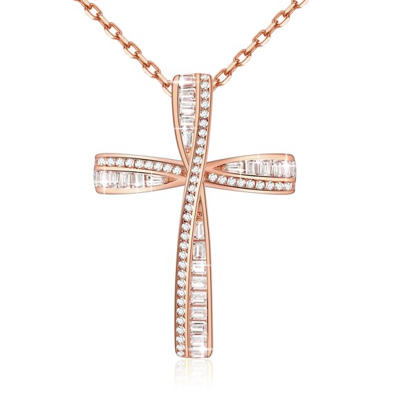 Collar cruz OKISIL de plata de ley 925 y oro rosado