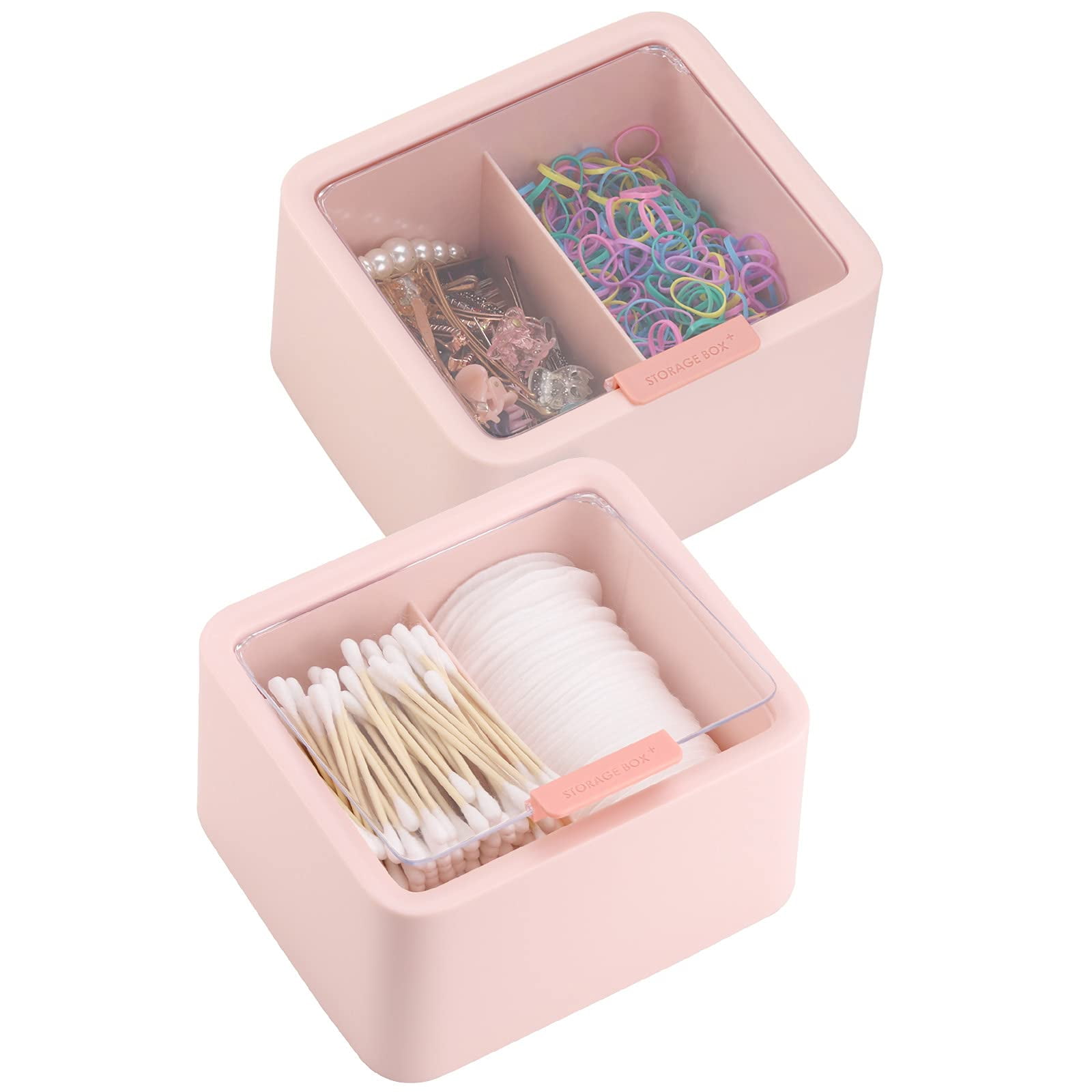 Xusx111 - 2pcs Qtips Titular Dispensador Algodón Tampones Almacenamiento Organizador Plástico Baño Botes Con Tapas Bisagradas, Divide 2 Rejillas (solo Caja De Almacenamiento)