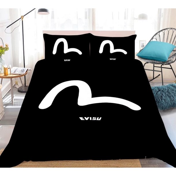 x314 Bed SheetsLuxury Bedding Set Size Polyester Comforter Cover Bed Sheets Pillow Cases Bed Linen Sets E-EVISU for Adults Duvet 3-Piece Bedding Set (1 Duvet Cover + 2 Pillow Shams) nj314