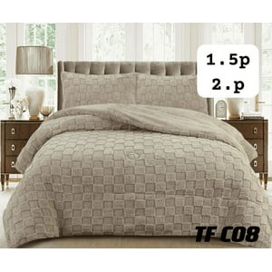 Mundo Shopping - Plumon De Invierno Texturizado Diseño Cuadros Con Chiporro 2 Plazas Color Beige