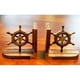 thumbnail image 1 of Par de sujetalibros, ruedas de barco de madera ajustadas en latón para India OVERSE, 1 of 1