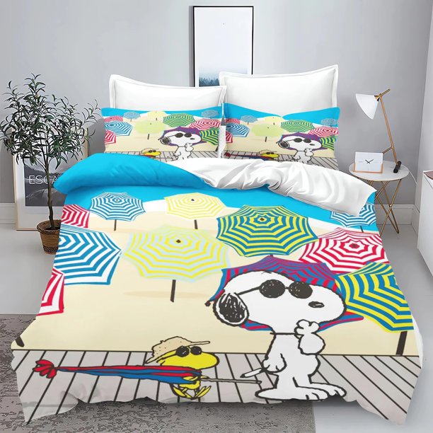 v1875 Bed Sheets Snoopy Universal Bedding Sets Cute Comforter Cover Bed Cover Duvet Cover Pillow Case - Pieces Sets Kids Adult Size 3-Piece Bedding Set (1 Duvet Cover + 2 Pillow Shams) Bed Sheets ju18