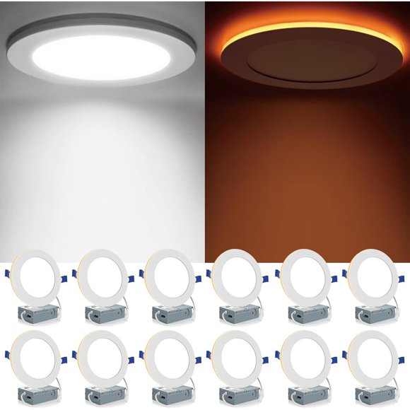 Meconard 12 Pack 6 Inch 5CCT LED Recessed Lighting with Night Light