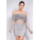 thumbnail image 1 of Saronite Vestido de Manga Larga con Cintura Alta, Encaje de Rejilla y Hombros Descubiertos Fruncido, Gris (para Mujer), 1 of 4