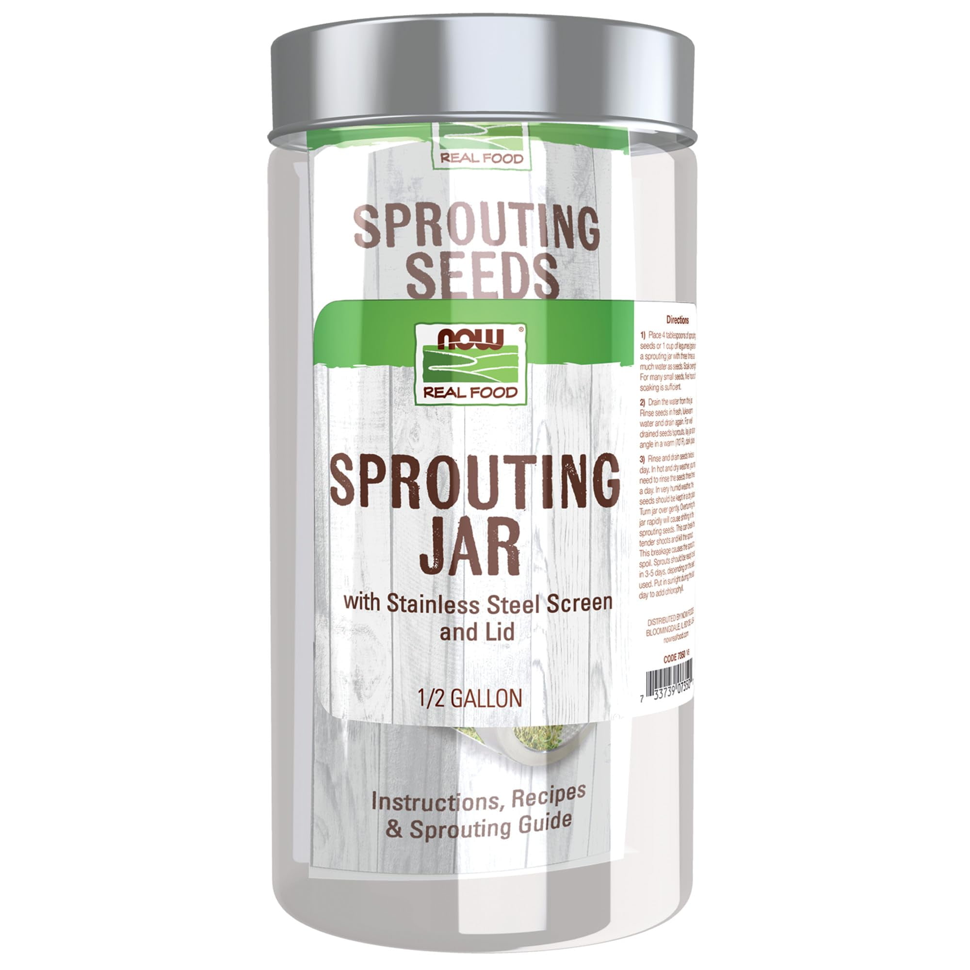 Jarra Sprouting Jar Now Foods Con Rejilla De Acero Inoxidable, 1 Litro