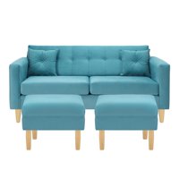 Bodevir - Sofa New Retro 3C + 2 Pouf Felpa 05 Turquesa