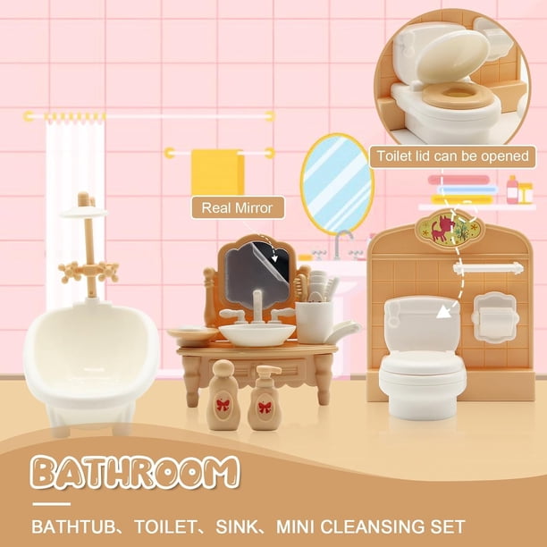 Set De 4 Juegos De Muebles Para Casa De Muñecas – Cocina, Baño, Salón Y Dormitorio, Estilo Europeo, Para Juego De Rol