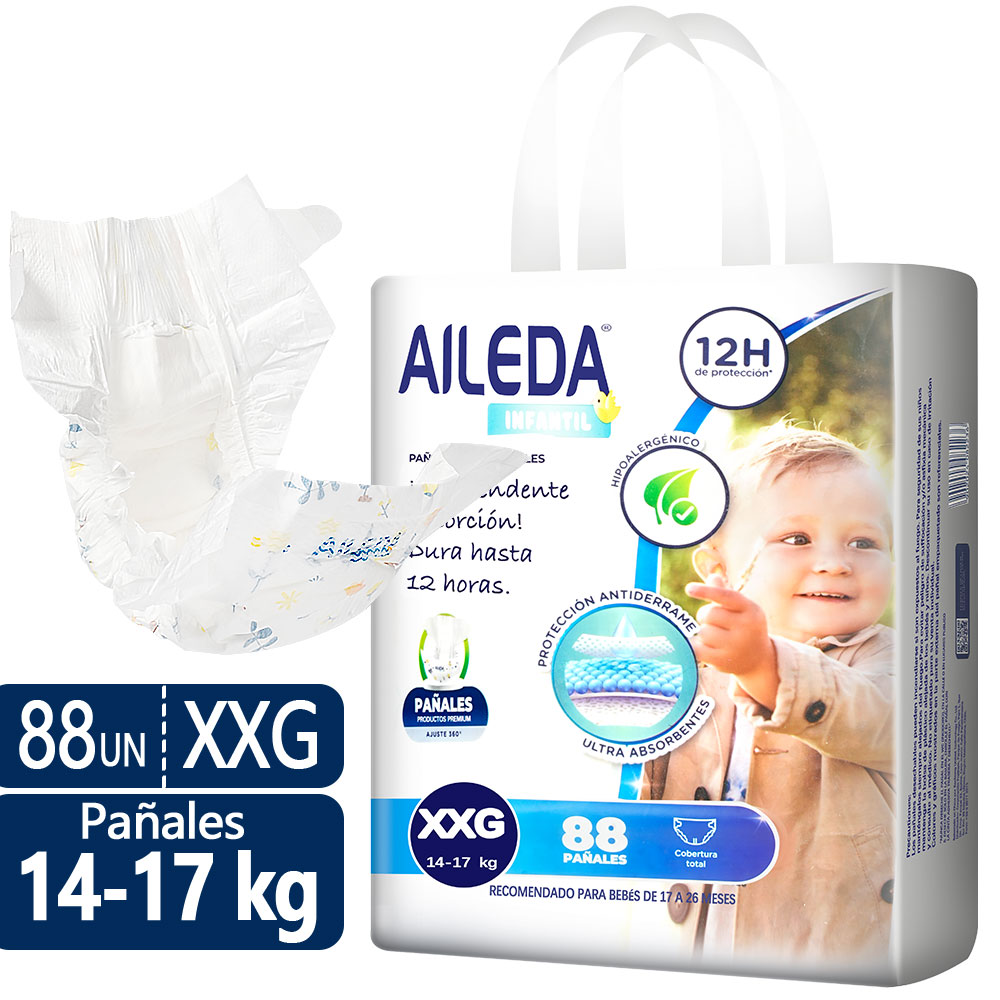Pañales Infantiles Desechables Aileda - Tamaño Xxg (14-17 Kg) 88 Unidades Paquete Portátil Sin Género Específico