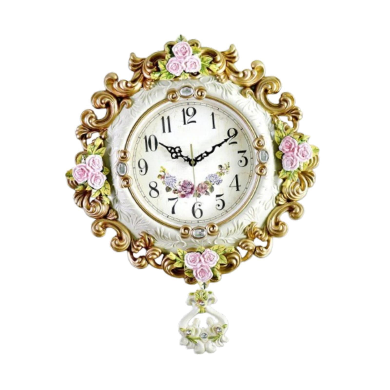 Magideal - Decoración De Arte De Pared Del Reloj Colgante De Pared Decoración De Colgantes Silenciosos Creativos Para La Casa De La Oficina De Guardería Sala De Flores Rosadas