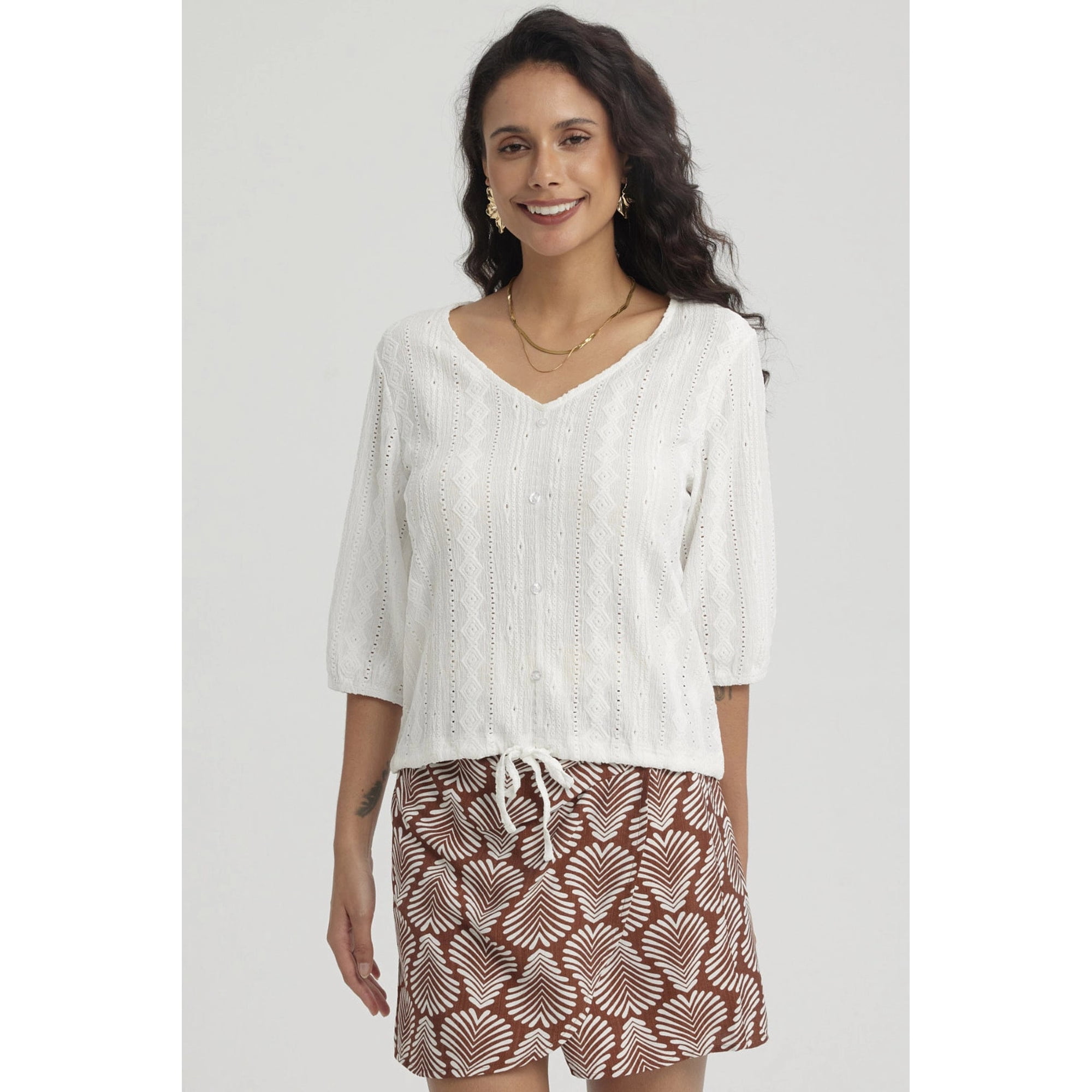 Fashionspark - Polera Mujer Botones Decorativos Crudo