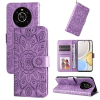 Funda Tipo Cartera Foxdock Para Honor X9 4G/5G , Diseño Girasol En Relieve, Cuero Pu, Cierre Magnético, Soporte Y Tarjetero