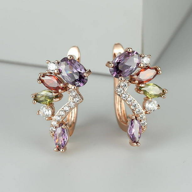 Multicolor Birthstone Dangle Earrings Marquise Cut Red Purple Olive Green Stone Ear Drop Flower Leaf Delicate Ear Jewelry Gift