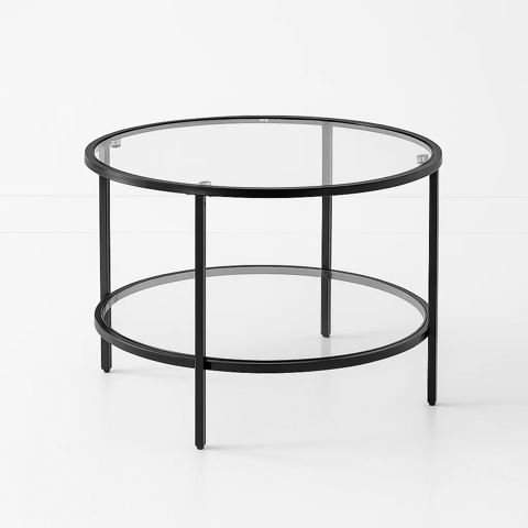 Klik Muebles - Mesa De Centro Orbe Con Vidrio Y Metal Negro