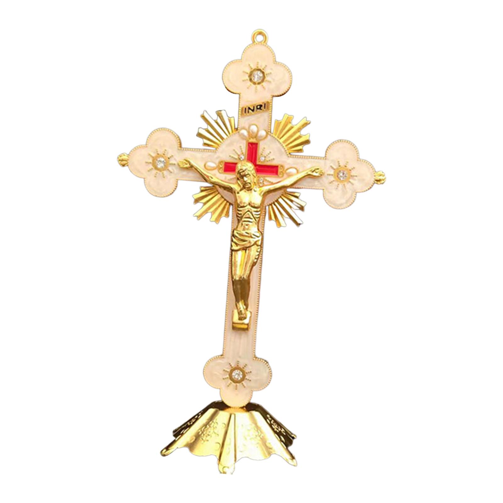 Magideal - Crucifijo De Pie Mesa Cruz Colección Católica Escultura Jesús Crucifijo Crucifijo Con Soporte Para Capilla Altar Decoración Para El Hogar Oraciones De